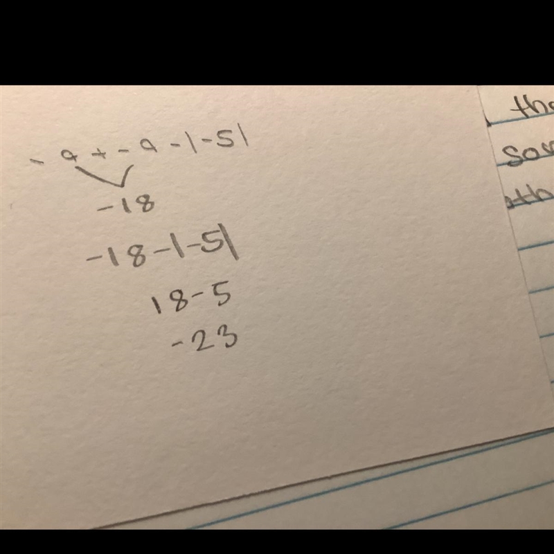 Simplify the expression: -9+-9-|-5|-example-1