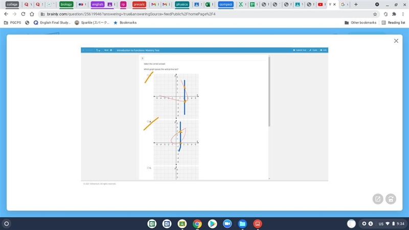 Which graph passes the vertical line test? A. B. C. D.-example-2