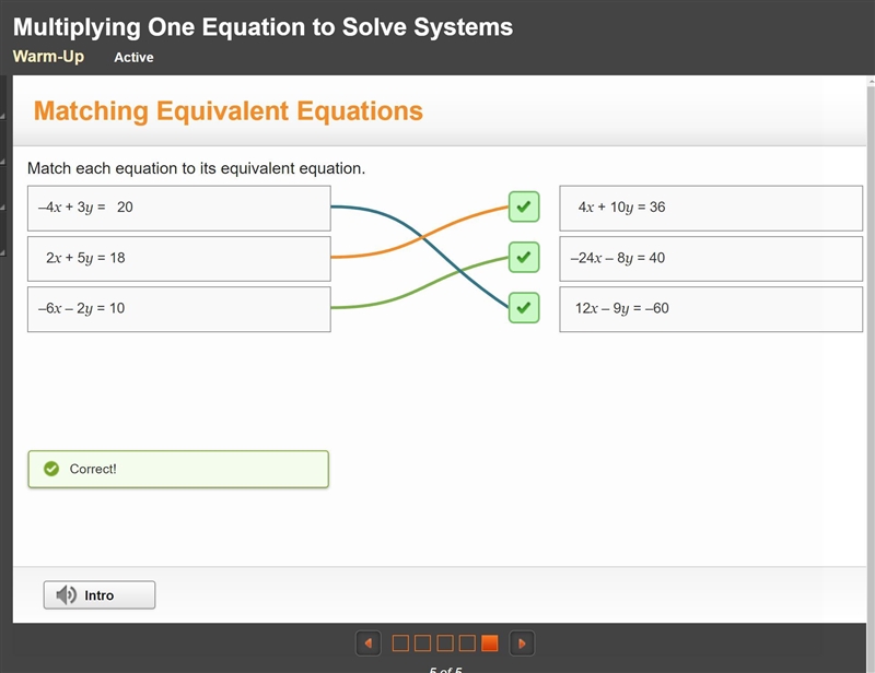 Match each equation to equivalent equation.￼ -4x+3y=20 -6x-2y=10. 2x +5y=18 4X +10 Y-example-1