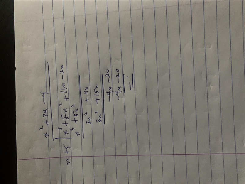 If f(x) = x^3 + 8x² + 11x-20 and x+5 is a factor of f(x), then find all of the zeros-example-1