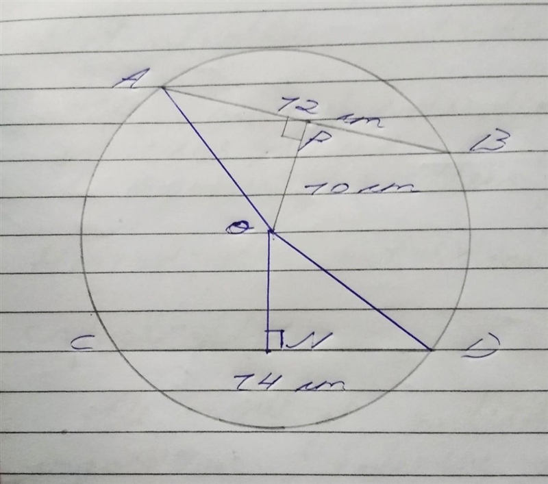 If the length of AB is 10 cm from the center and has a length of 12, find the approximate-example-1