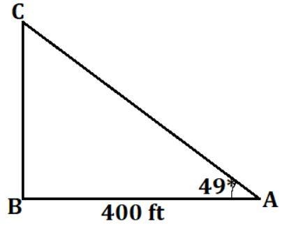 the angle of elevation from point A to the top of the press box is 49 digree. if point-example-1