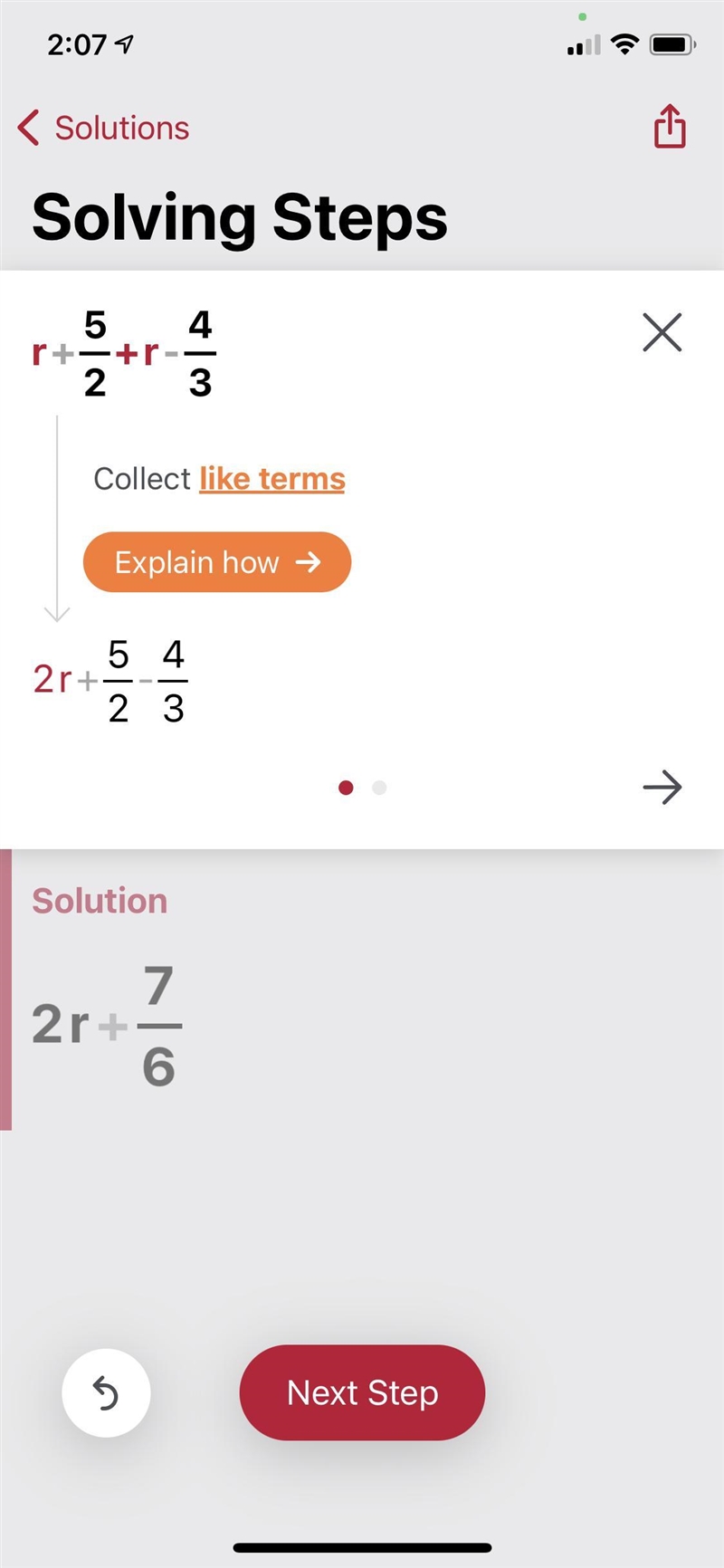 Simplify r +5/2 + r-4 /3​-example-1