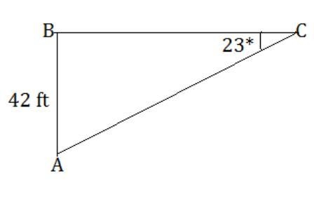 A shark is swimming 42 feet below sea level. If the angle of depression from a boat-example-1