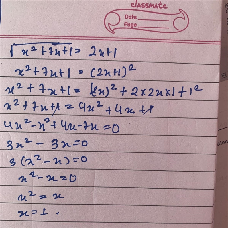 √(x^2 +7x+1) =2x+1-example-1