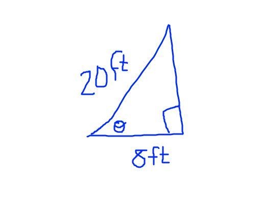 a 20 foot ladder leans against a building. if the ladder is 8 feet from the building-example-1