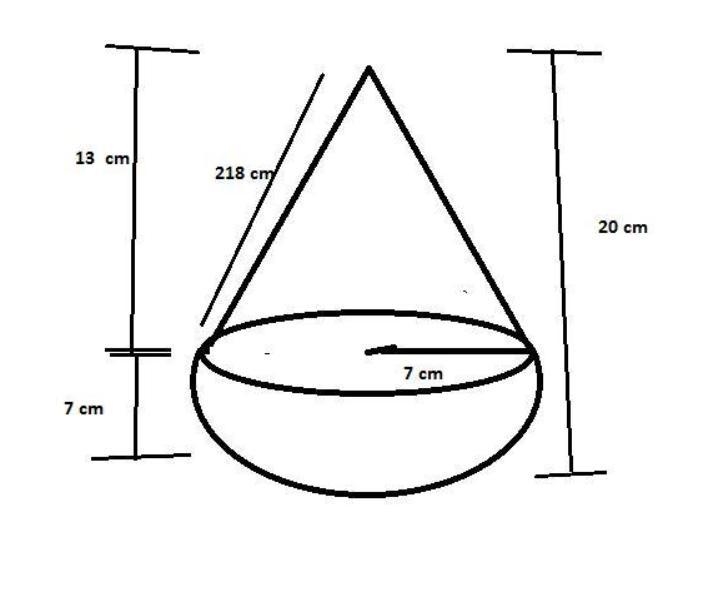 Given figure is a solid made up of a cone and a hemisphere. The total height of ther-example-1