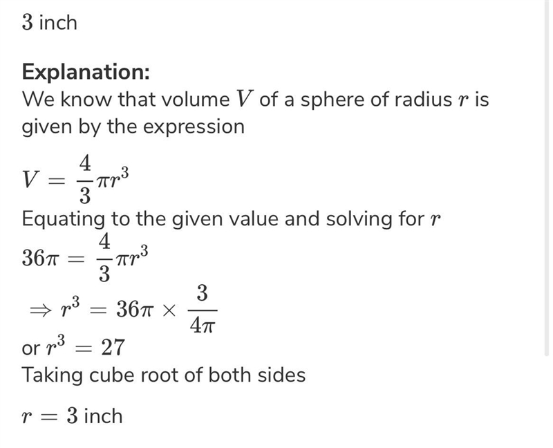 What is the radius of a hemisphere that has a volume of 36?-example-1