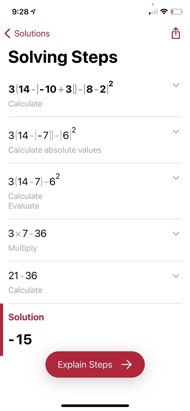 Simplify: 3(14 - |-10 + 31) - 18 - 212 please provide a step by step explanation (:-example-1