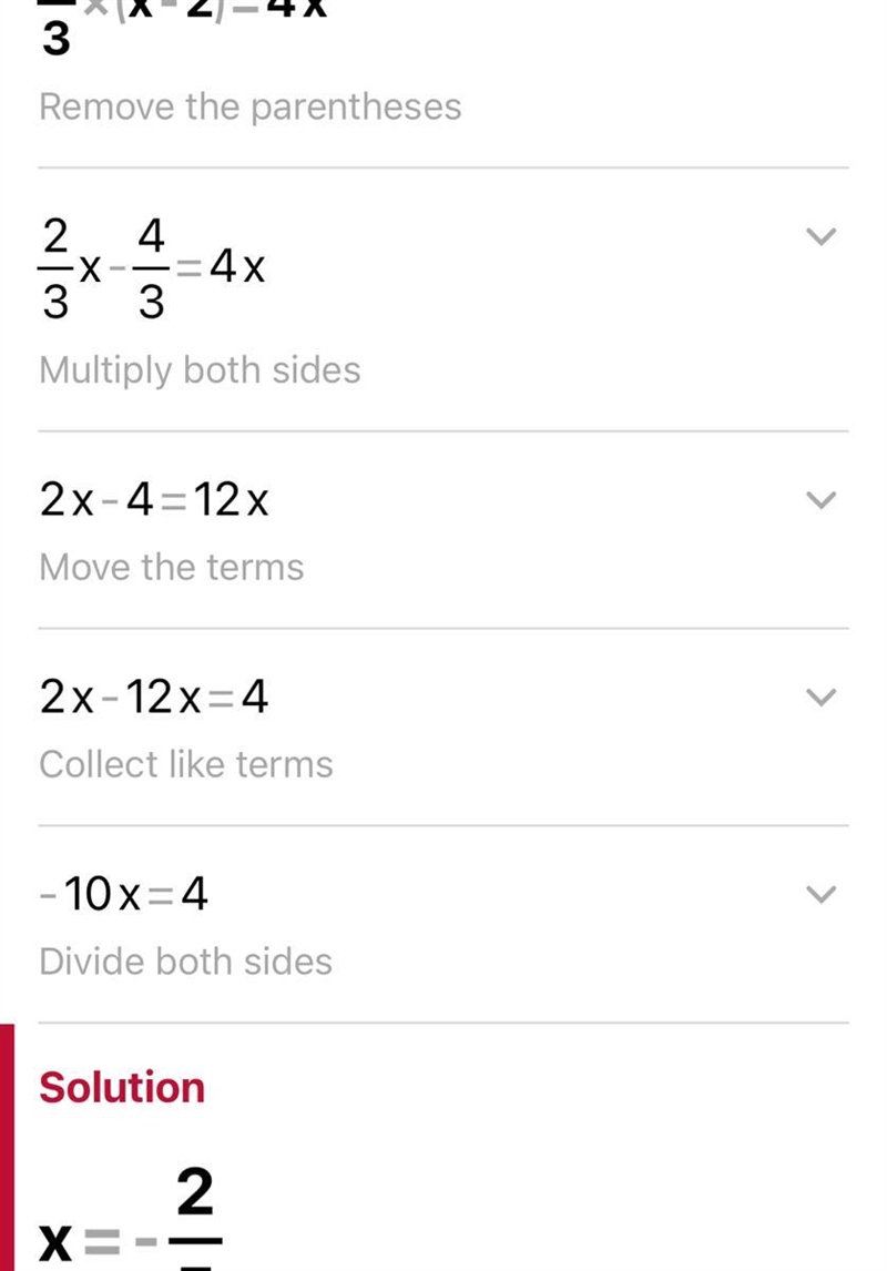 Solve for x: 2 over 3 (x − 2) = 4x. (1 point) negative 2 over 5 negative 5 over 2 2 over-example-1