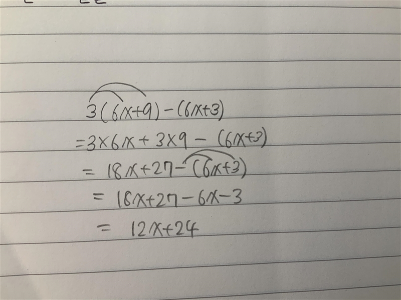 Simplify the expression 3(6x+9)-(6x+3)​-example-1