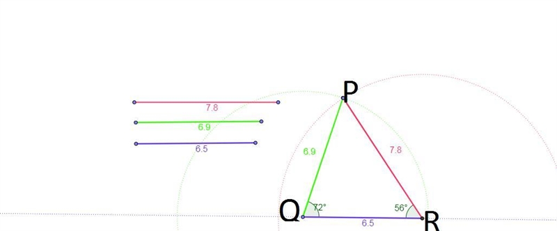 Construct a triangle PQR , where QR = 6.5cm,PR = 7.8cm and-example-1