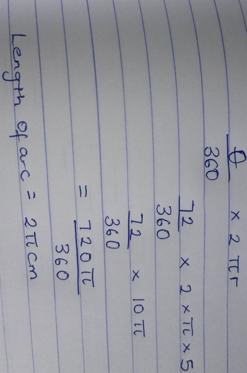 An arc subtends an angle of 72 degree at the circumference of a circle of radius 5 cm-example-1