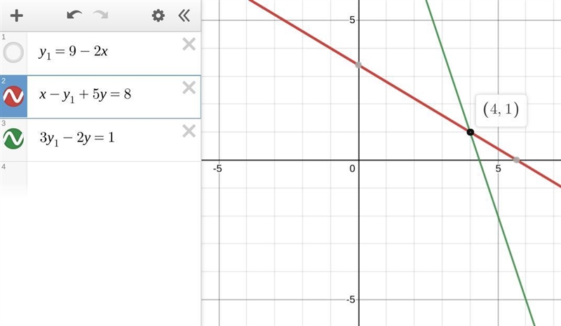 Solve the system 2x + y = 9 \\ x - y + 5z = 8 \\ 3y - 2z = 1 ​-example-1