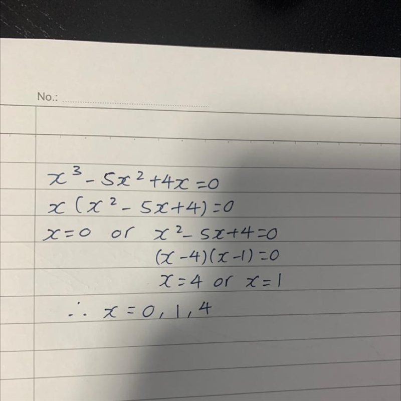 Solve the following equation: x3 -5x² + 4x = 0-example-1