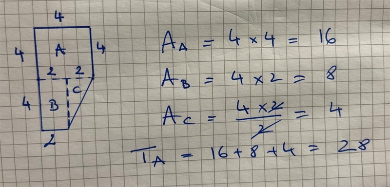 Find the area of the shape shown below.-example-1