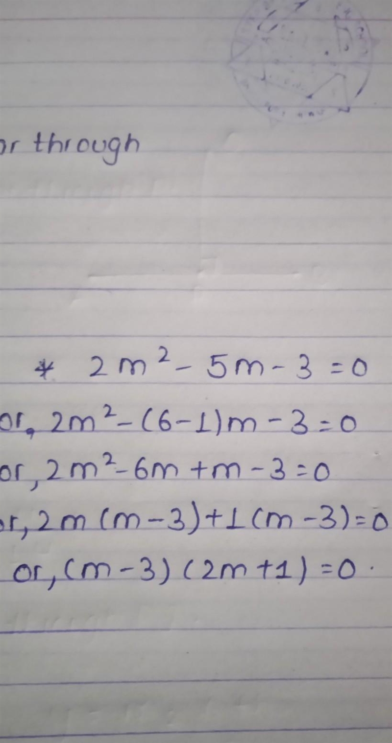 2m^2-5m-3=0 by factorization​-example-1