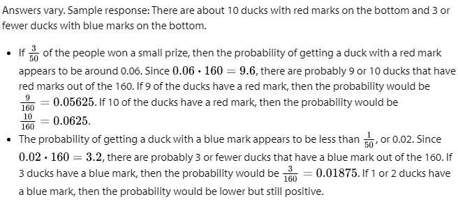 A carnival game has 160 rubber ducks floating in a pool. The person playing the game-example-1