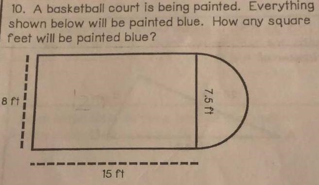 10. A basketball court is being painted. Everything shown below will be painted blue-example-1