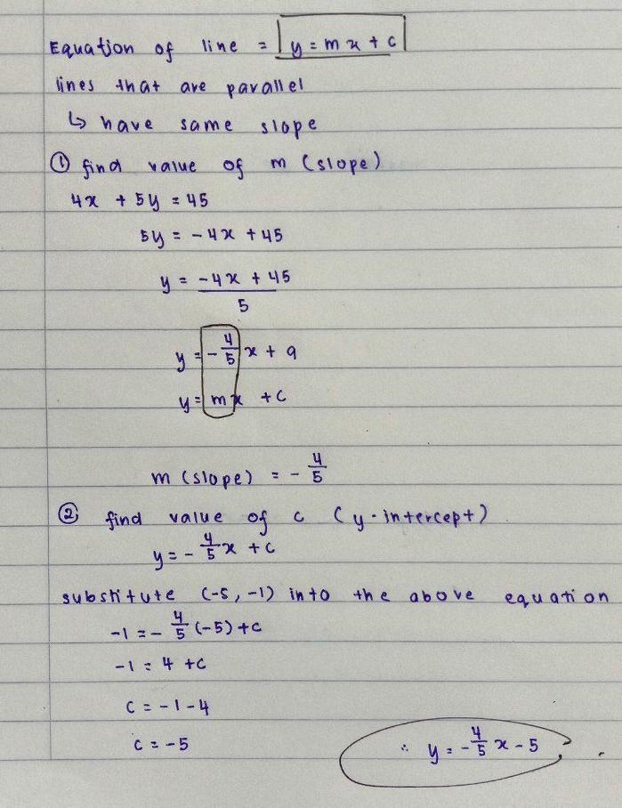 What is an equation of the line that passes through the point (-5, -1) and is parallel-example-1