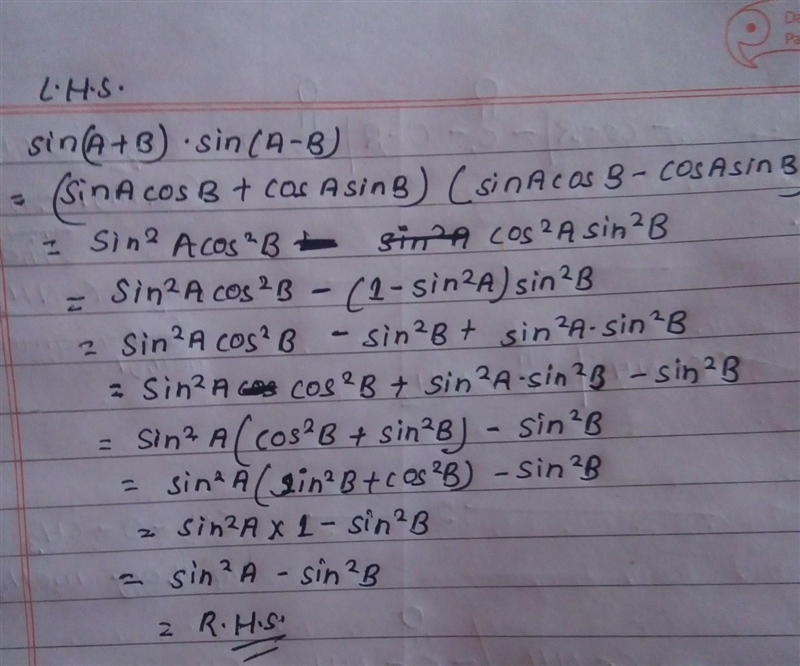 Please help me asap. Prove that: Sin(A+B).Sin(A-B)=Sin²A.Sin²B-example-1