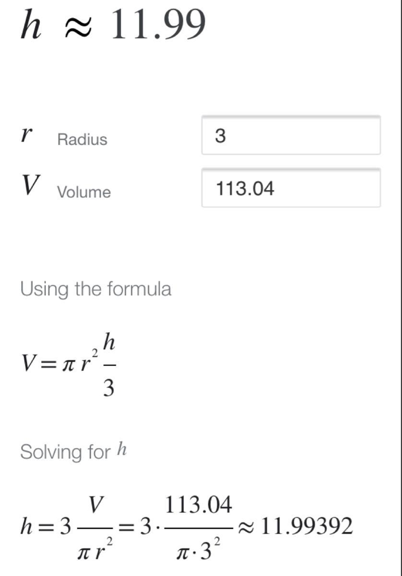 (7) The volume of an ice cream cone is 113.04 cm3. If the radius is 3 cm, find the-example-1