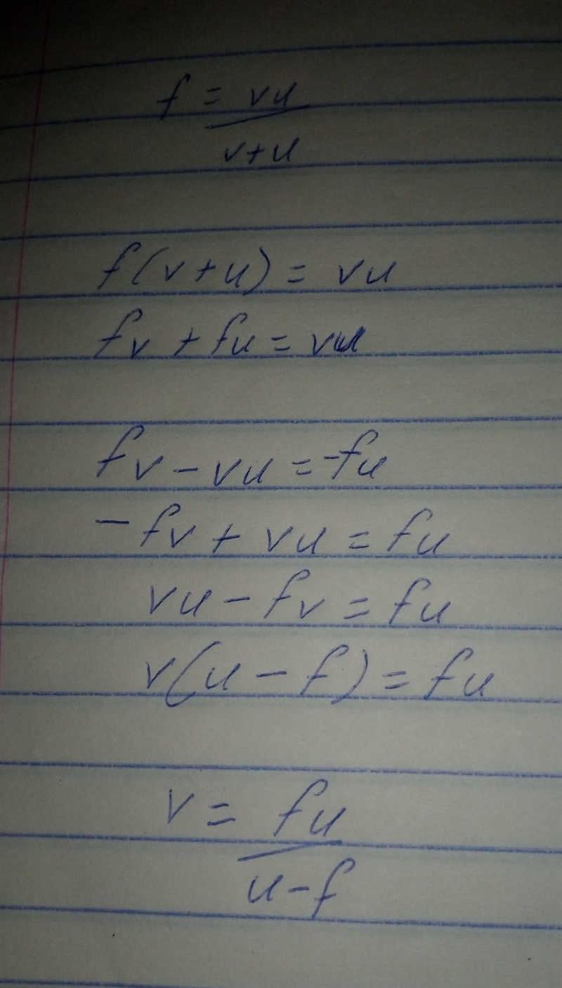 Make v the subject of the relation f=vu/v+u​-example-1