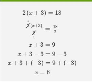 Solve the equation to find the value of x. 2 (x + 3) = 18 Enter your answer in the-example-1