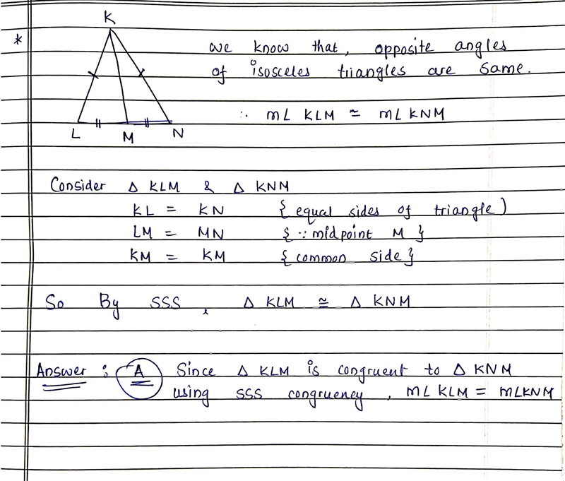 Jax is proving that the base angles of an isosceles triangle are congruent. He joins-example-1