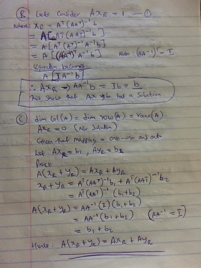 Let A be a matrix with independent rows. A. Show that AAT is invertible. B. Show that-example-1