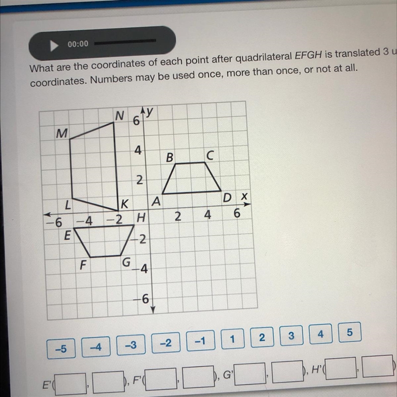 What are the coordinates of each point after quadrilateral EFGH is translated 3 units-example-1