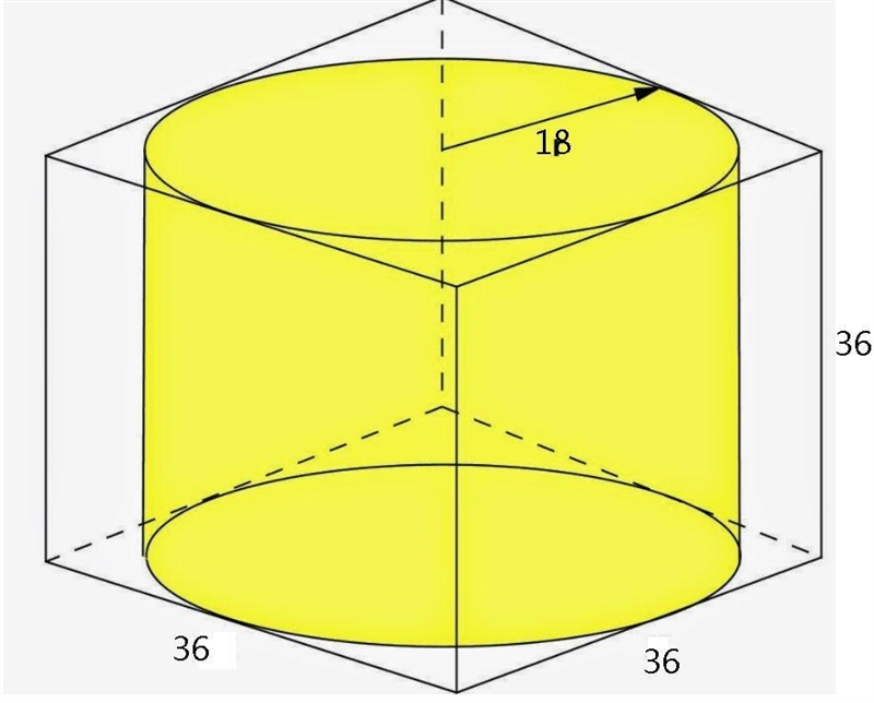 A. A cylinder just fits into a cube of side length 36 m Calculate the percentage of-example-1