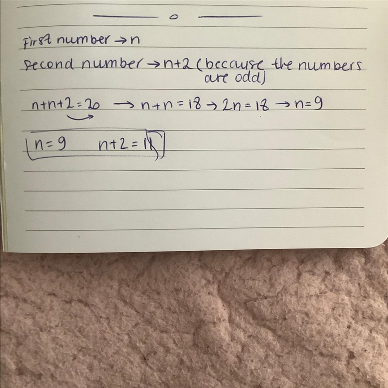 If the sun of two consecutive odd number is 20, find the numbers​-example-1