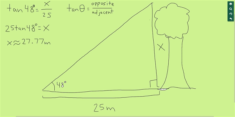 you stand 25m from the base of a tree and the angle of elevation from the ground to-example-1