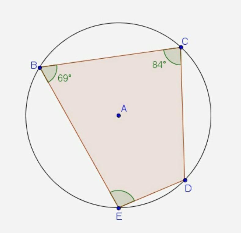 Quadrilateral BCDE is inscribed in circle A as shown. What is me-example-1