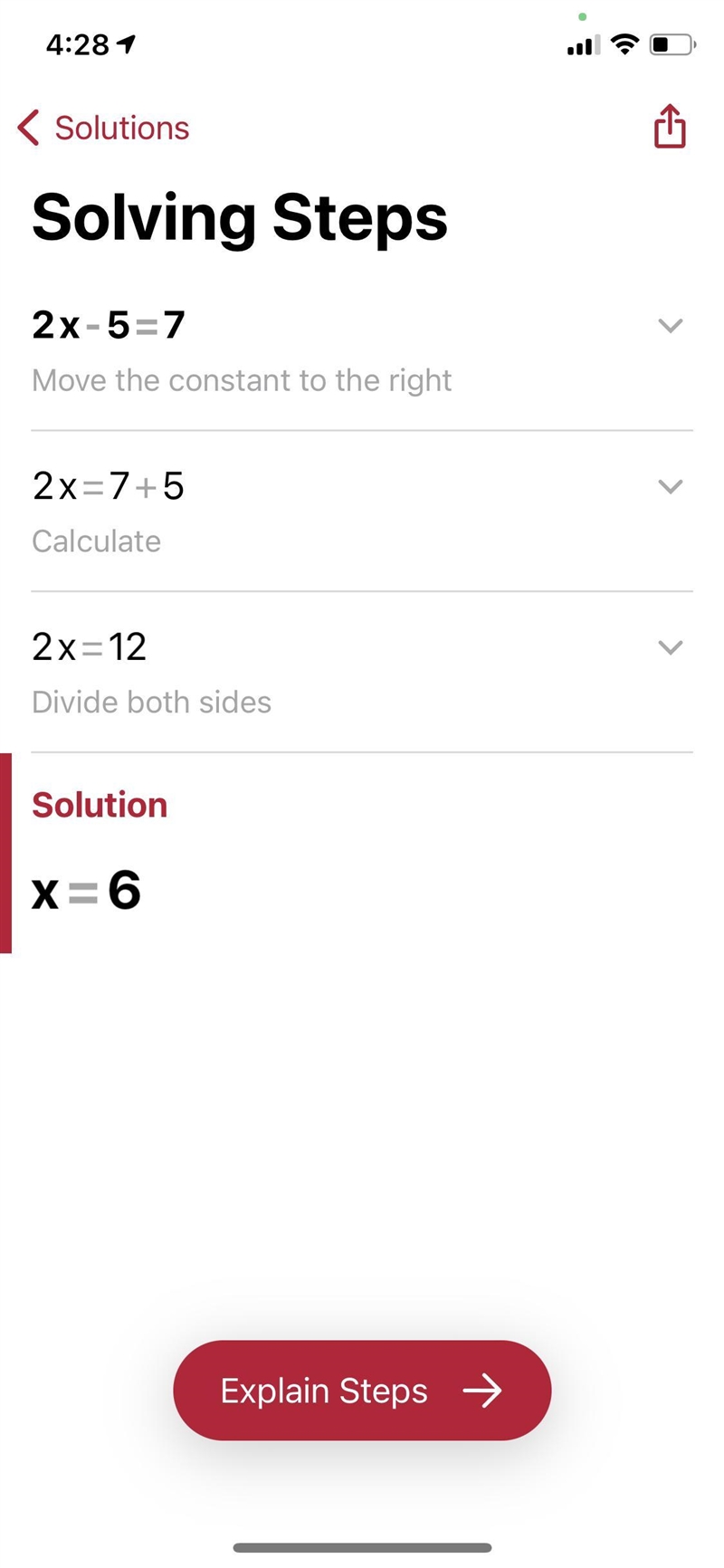 2x - 5 = 7 sorry i am really bad at this but does anyone mind answering this and explain-example-1