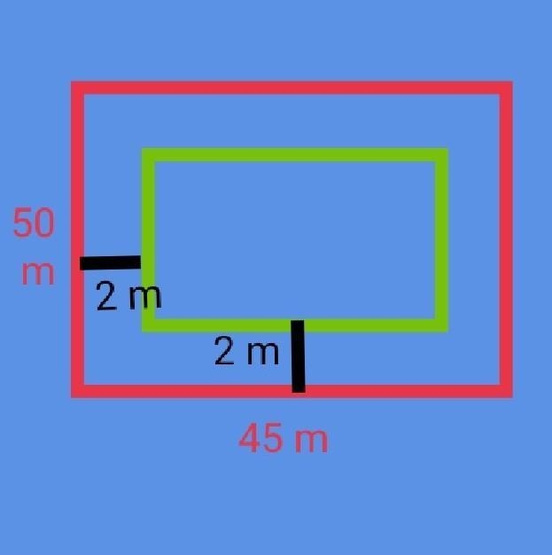 Need help a rectangular garden is 50m long and 45 m broad A path 2m wide is. running-example-1