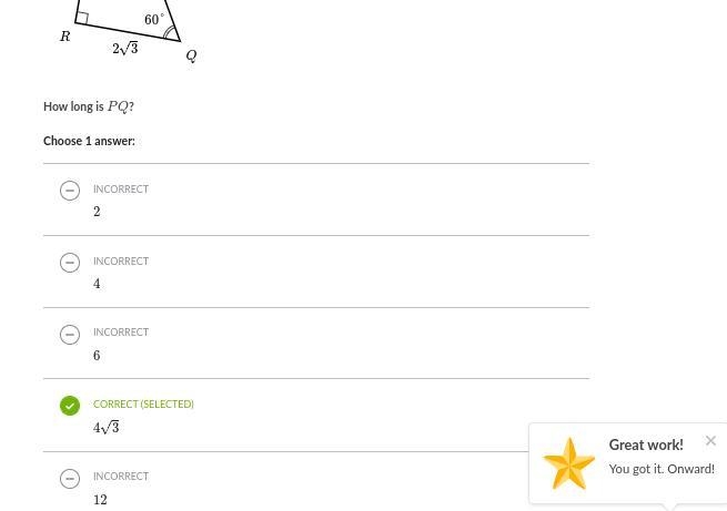 In the right triangle shown, m\angle Q = 60\degreem∠Q=60°m, angle, Q, equals, 60, degree-example-1