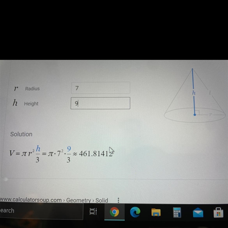 What is the volume of the cone? Use 3.14 for p. A 115.40 cubic mm B 346.19 cubic mm-example-1