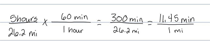 Mary runs in the Chicago marathon and it takes her 5 hours to complete it. Write a-example-1