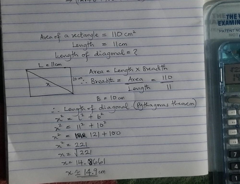 The area of a rectangle is 110 square units. Its length measures 11 units. Find the-example-1