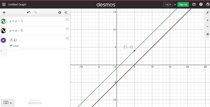 Write the slope-intercept form of the equation of the line described. Through: (5, 4), parallel-example-1