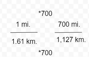 A traveler from Europe wants to convert the distance 700 miles to kilometers. If 1 mile-example-2