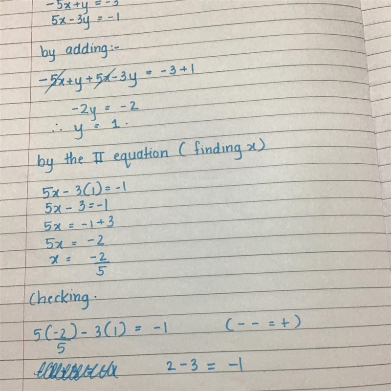 Solve each system of linear equations by adding or subtracting. Check your answer-example-1