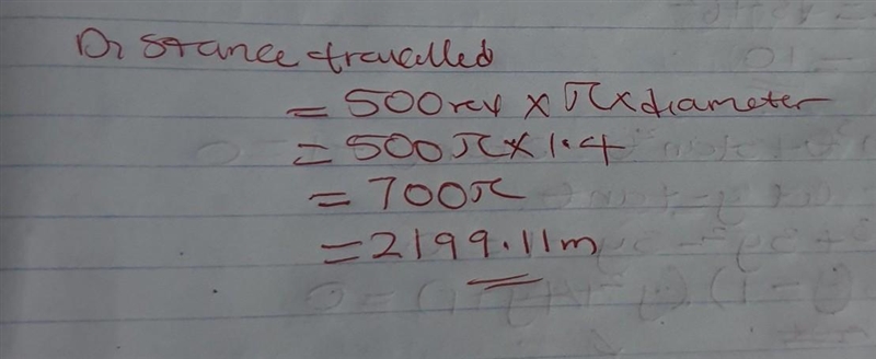 A cylindrical roller is 4m long. Its diameter is 1.4m. How many metres does it travel-example-1