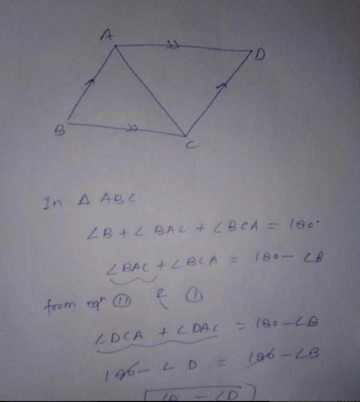 A, B, C, and D are the four angles of a parallelogram. a.Show that angle A = angle-example-1