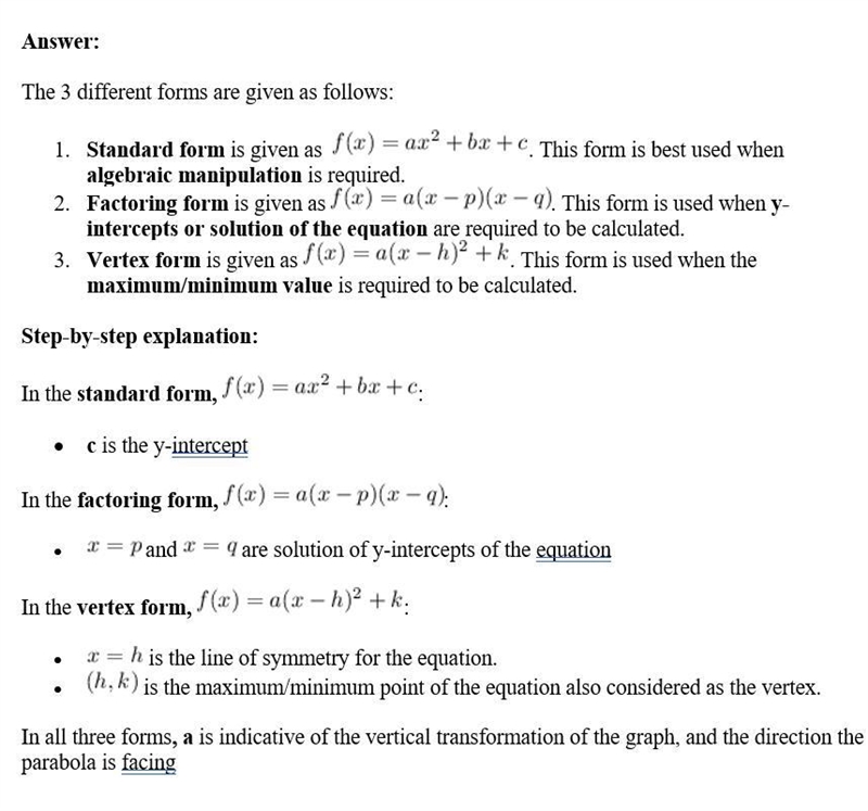 When should you use the 3 different quadratic forms (vertex, standard and factoring-example-1