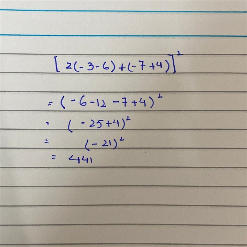 2(-3-6)+(-7+4)to the power of 2-example-1