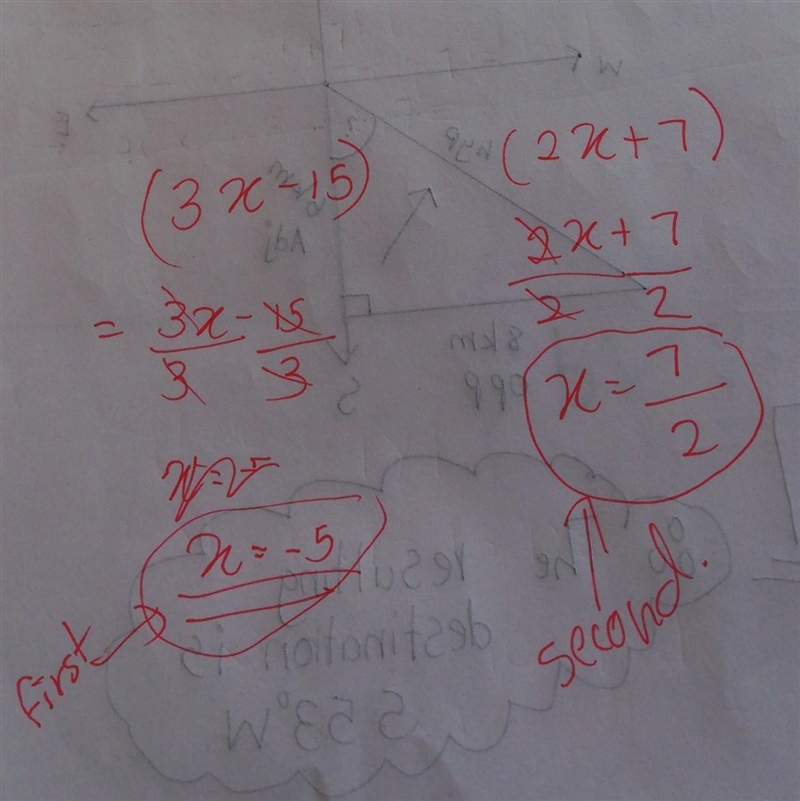 Solve for x (3x-15) & (2x+7)-example-1