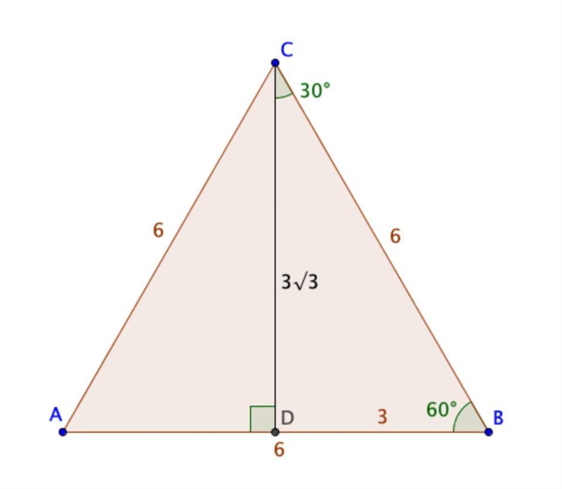 The side length of an equilateral triangle is 6 cm. What is the height of the triangle-example-1